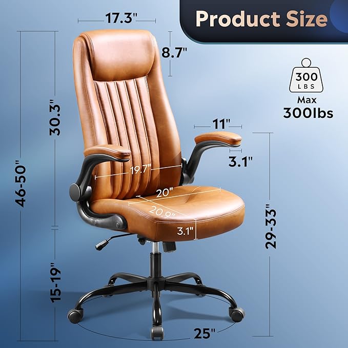 DEVAISE Computer Office Chair, High Back Ergonomic Desk Chair with Adjustable Flip-up Armrests, Lumbar Support and Thick Headrest, Executive Suede Fabric Swivel Task Chair, Brown - LeafyLoom
