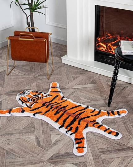 Tiger Shaped Rug Animals Bath Mat Non-Slip, Door Mat for Bedroom Kitchen Cartoon Area Rug for Bathroom Tub Soft Bathmat - LeafyLoom