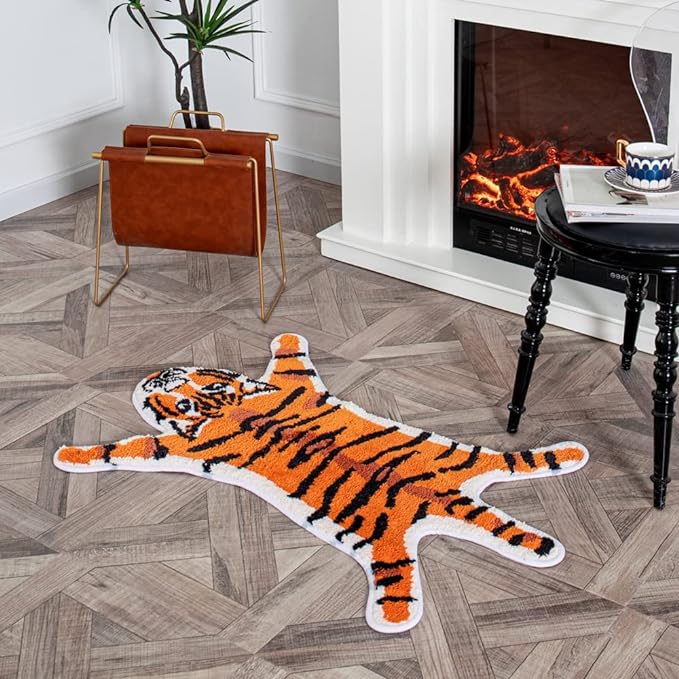 Tiger Shaped Rug Animals Bath Mat Non-Slip, Door Mat for Bedroom Kitchen Cartoon Area Rug for Bathroom Tub Soft Bathmat - LeafyLoom