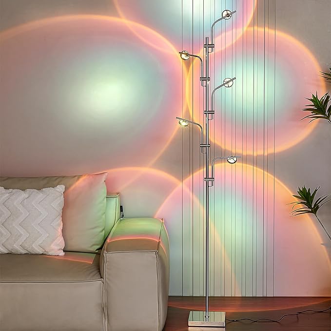 Unique 5 Multi Head Sunset Lamp Projector LED Corner Floor Lamps for Live Ambient Lighting in Living Rooms, Bedrooms, Dining Rooms and Bars Mood Lighting - LeafyLoom
