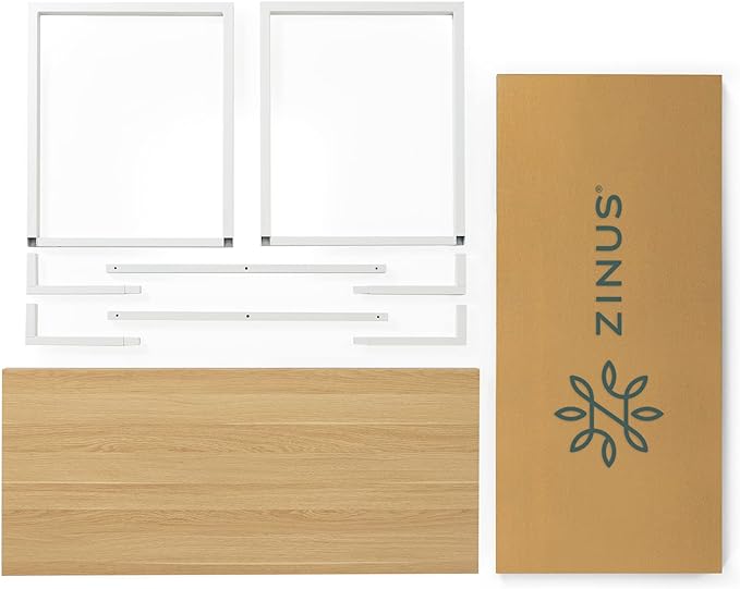ZINUS Jennifer 63 Inch White Frame Desk / Computer Workstation / Office Desk / Easy Assembly, Natural - LeafyLoom