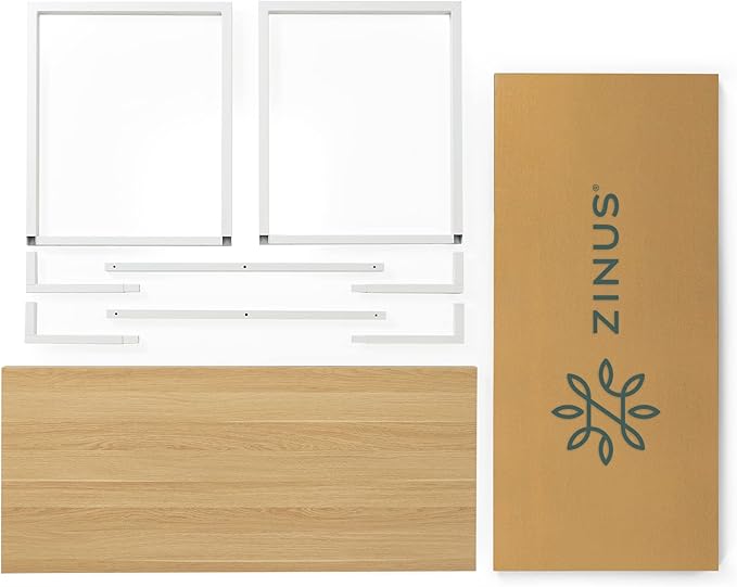 ZINUS Jennifer 47 Inch Computer Workstation / Office Desk - White Frame & Natural Top - LeafyLoom
