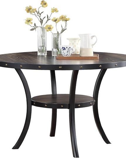 NicBex 48Inch Round Dining Table,Modern Kitchen Table with Rubber Wood MDF Tabletop and Storage Shelve for 4 to 6,Dining Room Table for Kitchen,Dining Room and Living Room,Space-Saving,Natural Wood - LeafyLoom