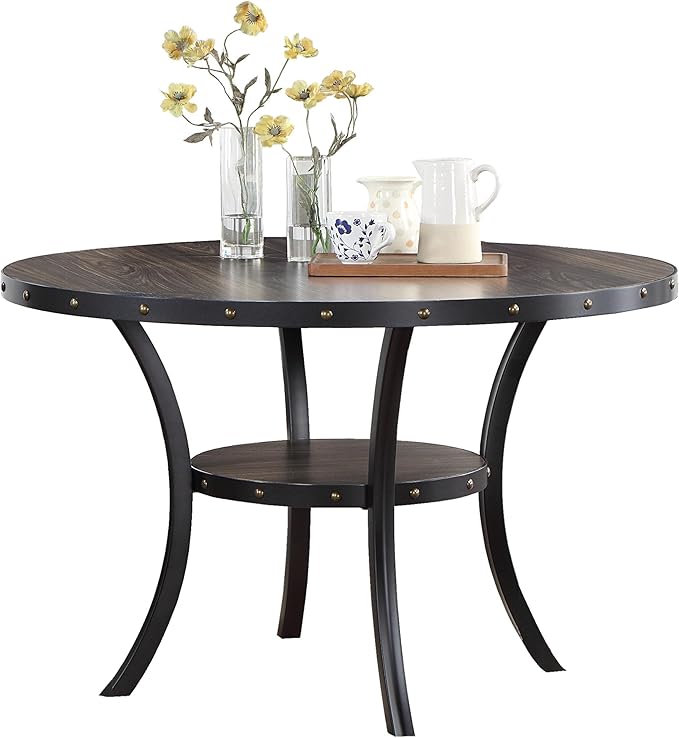 NicBex 48Inch Round Dining Table,Modern Kitchen Table with Rubber Wood MDF Tabletop and Storage Shelve for 4 to 6,Dining Room Table for Kitchen,Dining Room and Living Room,Space-Saving,Natural Wood - LeafyLoom