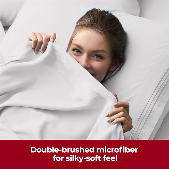 Mellanni Extra Deep Twin Sheets - 3 PC Iconic Collection Bedding Sheets & Pillowcases - Hotel Luxury, Ultra Soft, Cooling Bed Sheets - Extra Deep Pocket up to 21 inch (Twin, White) - LeafyLoom