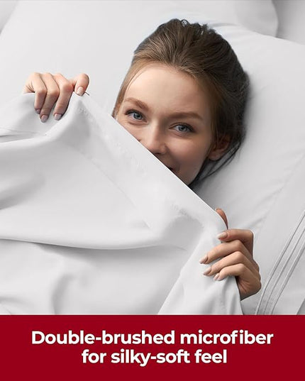 Mellanni Extra Deep King Sheets - 4 PC Iconic Collection Bedding Sheets & Pillowcases - Hotel Luxury, Ultra Soft, Cooling Bed Sheets - Extra Deep Pocket up to 21 inch (King, White) - LeafyLoom