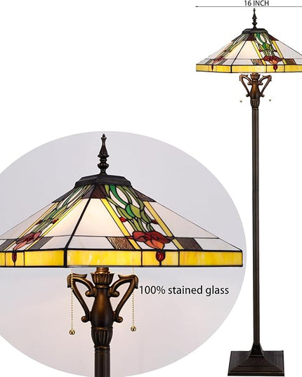 Tiffany Floor Lamp Mission Style Stained Glass Standing Reading Light 16X16X64 Inch Tulip Flower - LeafyLoom
