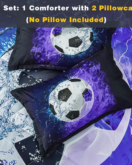 Andency 3D Soccer Comforter Full(79x90 Inch), 3 Pieces(1 Soccer Comforter, 2 Pillowcases) Sport Microfiber Soccer Comforter Set Bedding Set for Boy Kids Teens - LeafyLoom