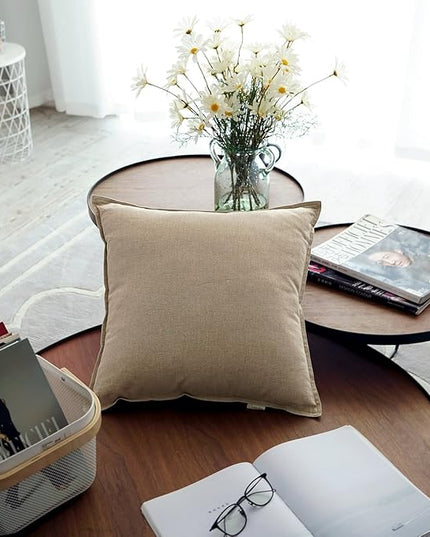 Jeanerlor Solid Natural Cotton Linen Decoration 18"x18" Throw Pillow Sham Cushion Case Soft Pillow Cover Delicate Decorative Pillowcase for Teen Boys&Girls, (45 x 45cm),2 Packs, Light Linen - LeafyLoom