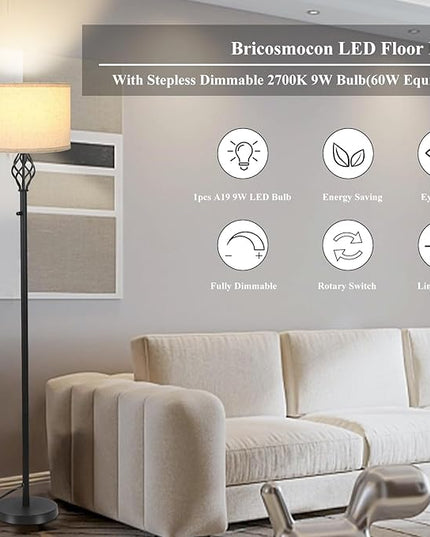 Floor Lamps for Living Room, Standing Lamp, Modern Floor lamp with Linen Shade, Rotary Switch, LED Bulb Included(10W 1000LM), Stepless Dimmable Floor Lamp for Bedroom, Reading Tall Lamp for Office - LeafyLoom
