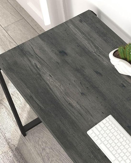 Industrial Computer Desk with Shelves, 55 inch Rustic Wood and Metal Work Study Writing Table for Home Office, Grey - LeafyLoom