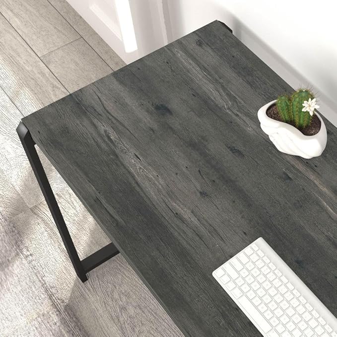 Industrial Computer Desk with Shelves, 55 inch Rustic Wood and Metal Work Study Writing Table for Home Office, Grey - LeafyLoom