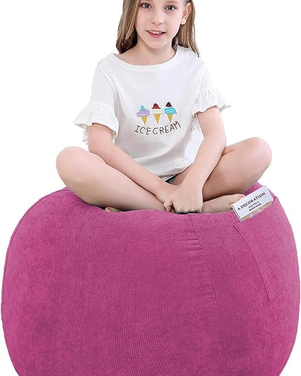 Stuffed Animal Storage Bean Bag Chair Cover (No Filler) for Kids and Adults.Soft Premium Corduroy Stuffable Beanbag for Organizing Children Plush Toys or Memory Foam Small 100L (RoseRed) - LeafyLoom