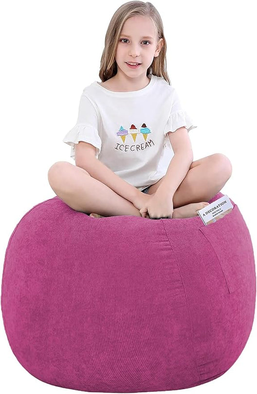 Stuffed Animal Storage Bean Bag Chair Cover (No Filler) for Kids and Adults.Soft Premium Corduroy Stuffable Beanbag for Organizing Children Plush Toys or Memory Foam Small 100L (RoseRed) - LeafyLoom
