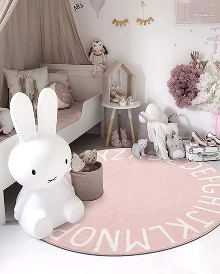 Topotdor Round Kids Play Rug Alphabet Nursery Area Rug Extra Large Soft Crawling Play Mat for Children Toddlers Bedroom (47 inch, Pink) - LeafyLoom