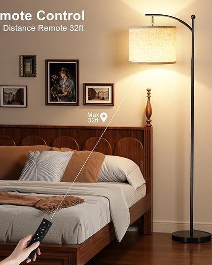 Ambimall Floor Lamp with Remote Control and Stepless Dimmable Bulb, Colors Temperature & Brightness Adjustable, Modern Floor Lamps for Living Room（Beige Shade & Black Pole） - LeafyLoom