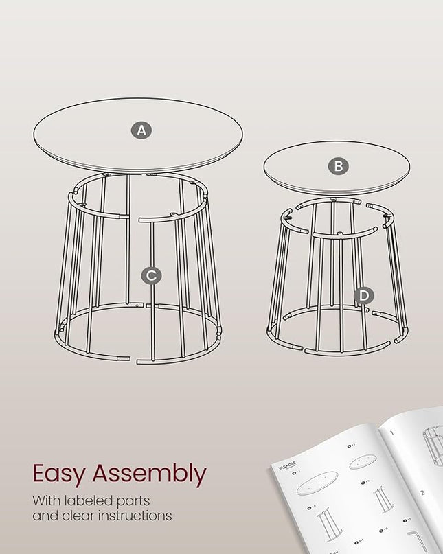 VASAGLE Round Coffee Tables, Set of 2, Modern Circle Side Tables with Steel Frame, for Living Room, Bedroom, Ebony Black ULCT045B56 - LeafyLoom
