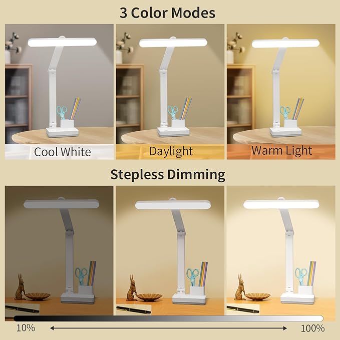 Cordless Desk Table Lamp Reading Light Rechargeable Battery 4000mah, Tall & Large Light 50 LED,Touch 3 Modes,2 Ways Power,Dimmable, Bedroom Bedside Lamp,20 Inch - LeafyLoom