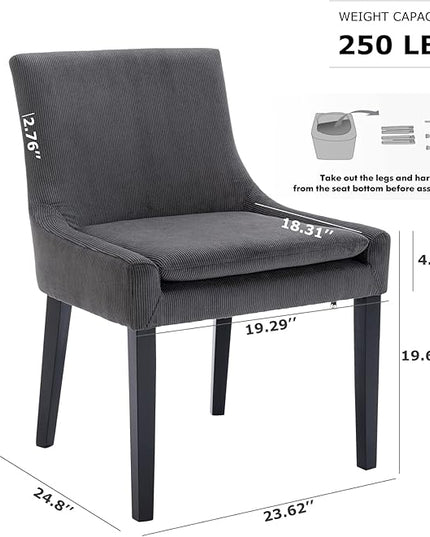 COLAMY Modern Dining Chairs Set of 4, Upholstered Corduroy Accent Side Leisure Chairs with Mid Back and Wood Legs for Living Room/Dining Room-Grey - LeafyLoom