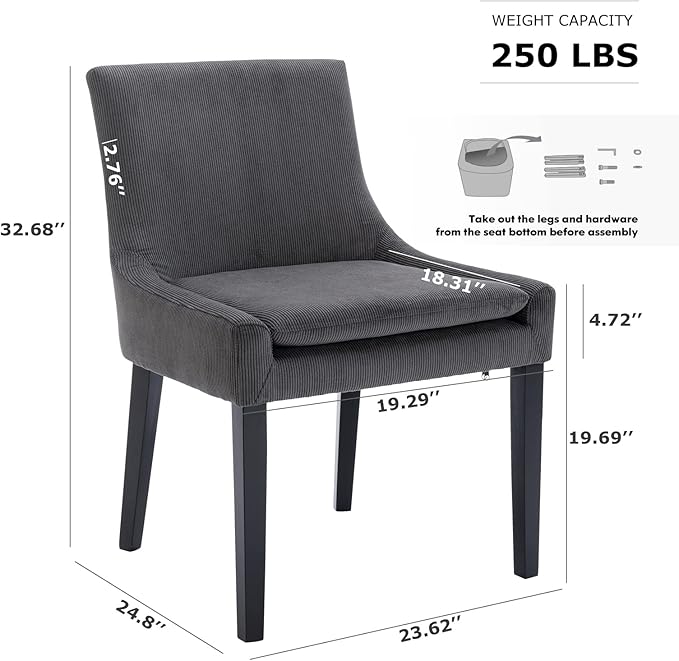 COLAMY Modern Dining Chairs Set of 4, Upholstered Corduroy Accent Side Leisure Chairs with Mid Back and Wood Legs for Living Room/Dining Room-Grey - LeafyLoom