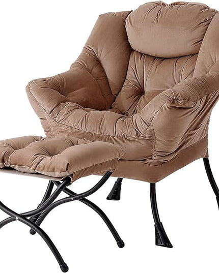 Welnow Lazy Chair with Ottoman, Modern Lounge Accent Chair with Armrests and a Side Pocket, Leisure Sofa Chair Set, Reading Chair with Footrest for Small Space, Corner Chair, Dark Brown - LeafyLoom
