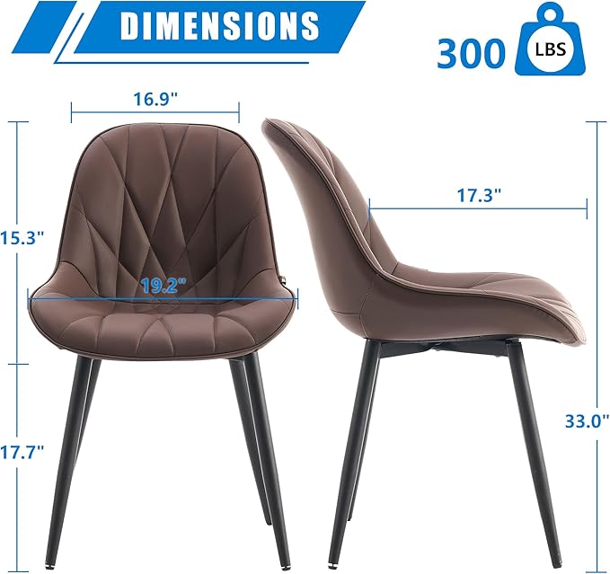 YOUNIKE Dining Chairs Set of 2, Espresso DarkBrown Modern Kitchen Chairs with Adjustable Feet, Mid Century Faux Leather Upholstered Dining Room Chairs, 300LBS Support Elegant Dinning Chairs - LeafyLoom