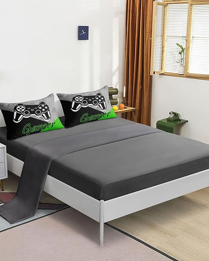 6 Pieces Gaming Bedding Set Queen Size for Boys Gamer Comforter Set for Boys Girls Kids Teens 6 Piece Bed in A Bag Video Game Bedding for Gamer Room Decorative Queen51 - LeafyLoom