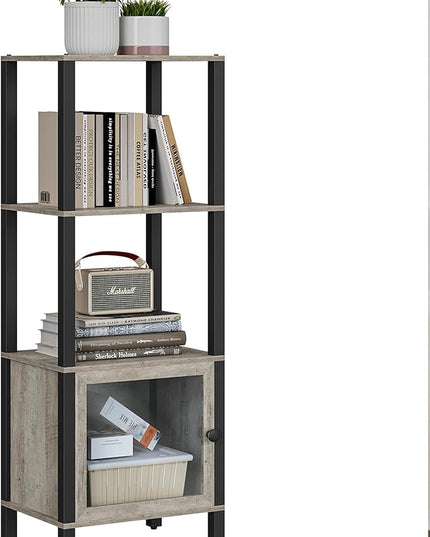 TUTOTAK 4 Tier Bookcase and Bookshelf, Narrow Book shelf with Door for Small Space, for Living Room, Office, Study, Entryway, Greige BS03BG004 - LeafyLoom