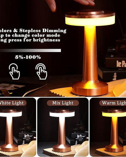 Set of 8 LED Portable Cordless Table Lamp with Touch Sensor 3 Color Stepless Dimming Rechargeable Battery up to 15 Hours Cordless Lamp Table Light Wireless Lamp for Kids Nursery (Rose Gold) - LeafyLoom
