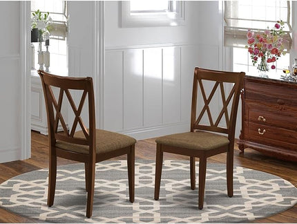 East West Furniture CLC-MAH-C Clarksville Dinette Chairs - Linen Fabric Upholstered Wood Chairs, Set of 2, Mahogany - LeafyLoom