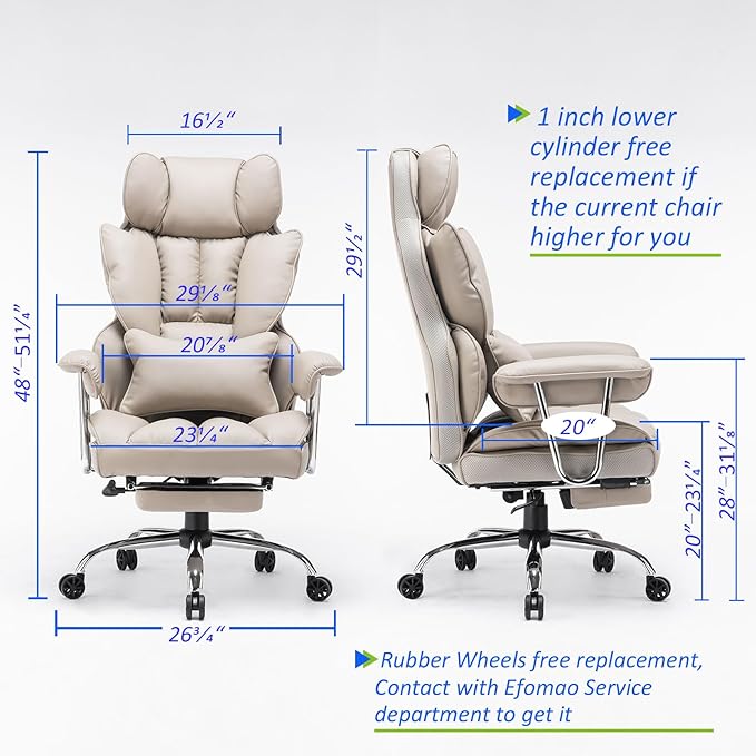 Desk Office Chair 400LBS, Big and Tall Office Chair, PU Leather Computer Chair, Executive Office Chair with Leg Rest and Lumbar Support, Grey Office Chair 1 - LeafyLoom