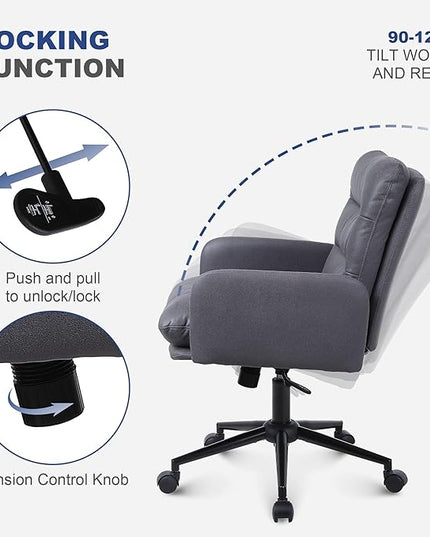 Adjustable Home Office Chair, Modern Mid Back Computer Desk Chair with Wheels, Ergonomic Upholstered Swivel Chair, Grey - LeafyLoom