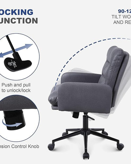 Adjustable Home Office Chair Set of 2, Modern Mid Back Computer Desk Chair with Wheels, Ergonomic Upholstered Swivel Chair, Grey - LeafyLoom