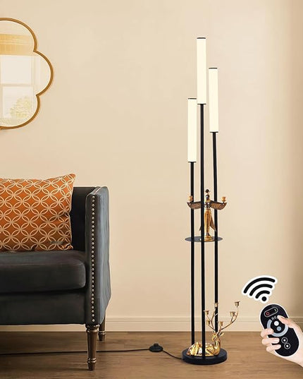Ganeed LED Floor Lamp with Shelves,30W Modern Black Tall Lamps with 3 Acrylic Lampshade,3000K Warm Light Standing Lamps with Foot Switch and Remote Control (66.5 inch) - LeafyLoom