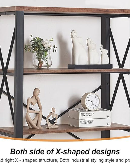 HOMBAZAAR Bookshelf, 4-Tier Industrial Bookshelf, Etagere Bookcases and Bookshelves, Tall Bookshelf Storage Organizer, Freestanding Bookshelf for Living Room, Bedroom and Home Office, Brown - LeafyLoom
