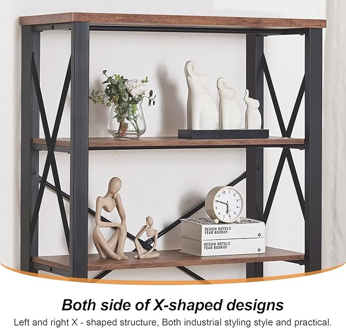 HOMBAZAAR Bookshelf, 4-Tier Industrial Bookshelf, Etagere Bookcases and Bookshelves, Tall Bookshelf Storage Organizer, Freestanding Bookshelf for Living Room, Bedroom and Home Office, Brown - LeafyLoom