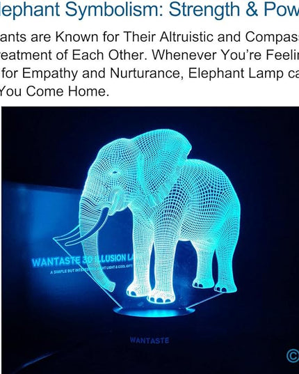 Elephant 3D Lamp Toys for Boys Girls Room, Night Light Bedside Decor Gifts for Kids Baby, 7 Colors Changing Nightlight with Smart Control - LeafyLoom