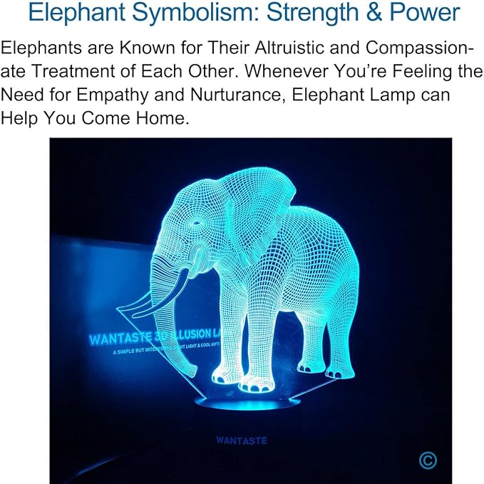 Elephant 3D Lamp Toys for Boys Girls Room, Night Light Bedside Decor Gifts for Kids Baby, 7 Colors Changing Nightlight with Smart Control - LeafyLoom