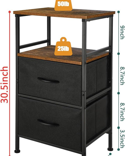 Nightstand with Fabric Drawers, High Load Capacity Small Dresser with Storage Drawers, Side Table with Open Wood Shelf for Bedroom, Bedside Table/Night Stand/End Table for Living Room, Dorm, Brown - LeafyLoom