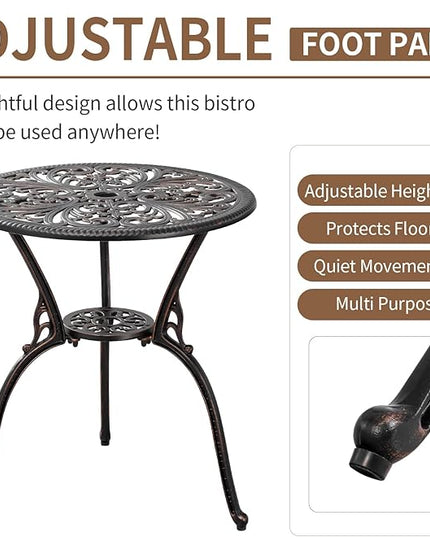 3 Piece Patio Furniture Dining Set Aluminum Patio Bistro Set Outdoor Furniture with Umbrella Hole for Yard, Balcony, Bronze - LeafyLoom