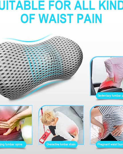 Lumbar Support Pillow - Memory Foam for Low Back Pain Relief, Ergonomic Streamline Car Seat, Office Chair, Recliner and Bed (Grey) - LeafyLoom
