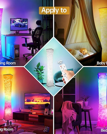 WORLD WIN Floor Lamp, Smart Led Lamp RGB Color Changing with APP & Remote Control, DIY Mode, Music Sync Standing Modern Corner Lamp for Living Room Bedroom Game (Square, 62 inch) - LeafyLoom