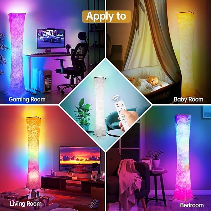 WORLD WIN Floor Lamp, Smart Led Lamp RGB Color Changing with APP & Remote Control, DIY Mode, Music Sync Standing Modern Corner Lamp for Living Room Bedroom Game (Square, 62 inch) - LeafyLoom