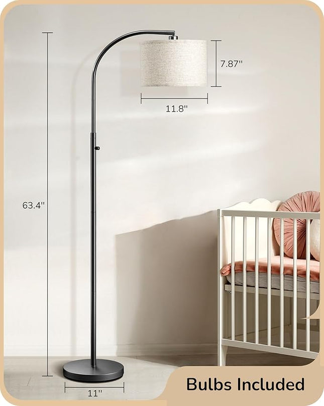EDISHINE Black Arc Floor Lamp Dimmable, Standing Lights with Rotary Switch & Adjustable Line Lampshade, Tall Standing Lamp for Bedroom, Office, Reading Corner, A19 LED Bulb Included - LeafyLoom
