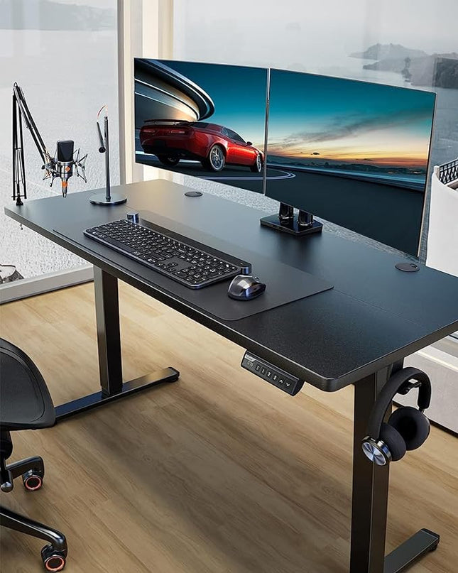 ErGear Height Adjustable Electric Standing Desk, 63x 28 Inches Sit Stand up Desk, Large Memory Computer Home Office Desk (Black) - LeafyLoom