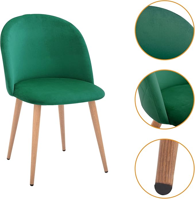 CangLong Mid Century Modern Kitchen Velvet Upholstered Accent Leisure Chairs,Set of 2, Green 1 - LeafyLoom