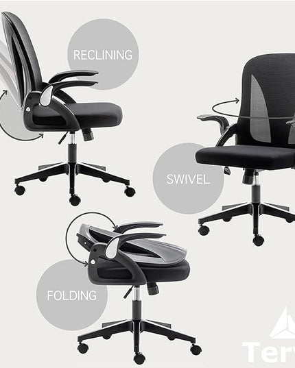 Tervo Model S | Folding Office Chair for Small Spaces | Gaming Chair for Adults & Kids | Ergonomic Mesh Computer Chair for Bedroom | Desk Chair for Home Work | (Triple Black) - LeafyLoom