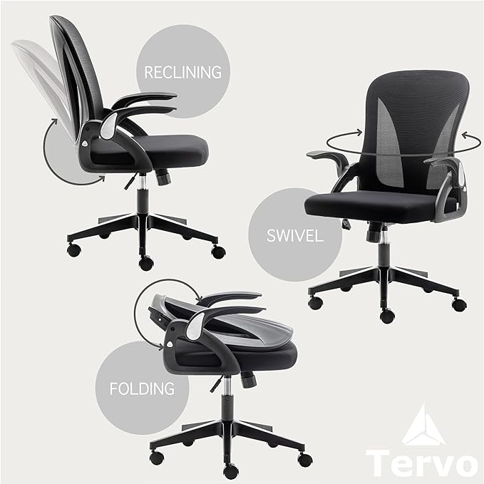 Tervo Model S | Folding Office Chair for Small Spaces | Gaming Chair for Adults & Kids | Ergonomic Mesh Computer Chair for Bedroom | Desk Chair for Home Work | (Triple Black) - LeafyLoom