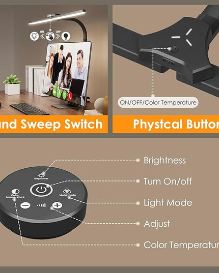 LED Desk Lamp for Home Office, 24W Double Head Architect Desk Lamp with Clamp, Remote Control, Adjustable Gooseneck, Stepless Dimming and Tempering Desk Light for Reading Study Drafting - LeafyLoom