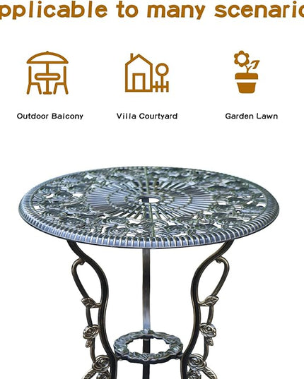 Patio Bistro Set.Rust-Resistant Cast Aluminum Bistro Table Set with Umbrella Hole for Backyard (Rose Copper) - LeafyLoom